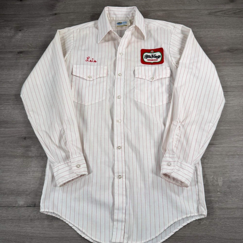 Vintage Little Kings Cream Ale Beer Delivery Guy Work Shirt Riverside 14.5 M
